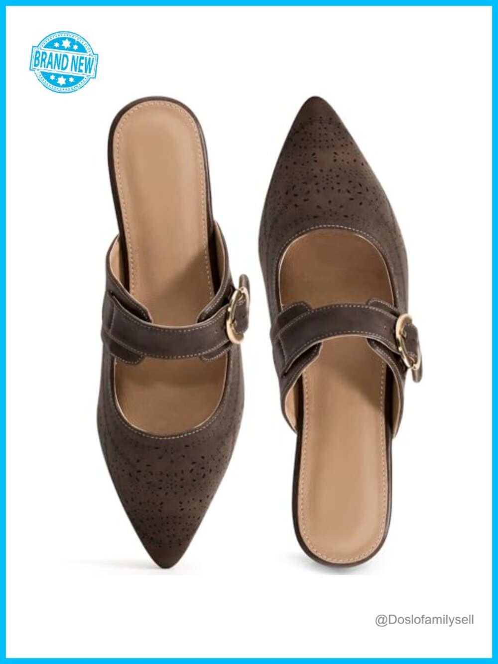 Flat Mules Pointed Toe Adjustable Mary Jane Strap Slip On Comfort Work